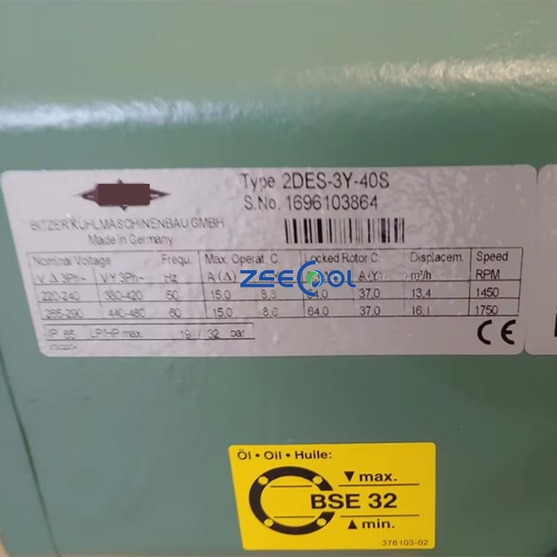 Bitzer Semi-hermetic Refrigeration Compressor 2DES-3Y-40S 2DES-2Y-40S 2CES-3Y-20D Used to Small to Medium-sized Commercial Refrigeration Systems