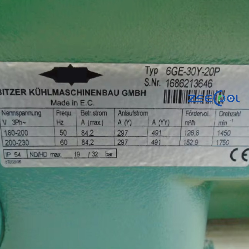 Bitzer Semi-Hermetic Reciprocating Chiller 6HE-34Y-20D 6GE-35Y-40P 6GE-35Y-20D 6HE-28Y-20D 6GE-34Y-40P 6HE-28Y-40P