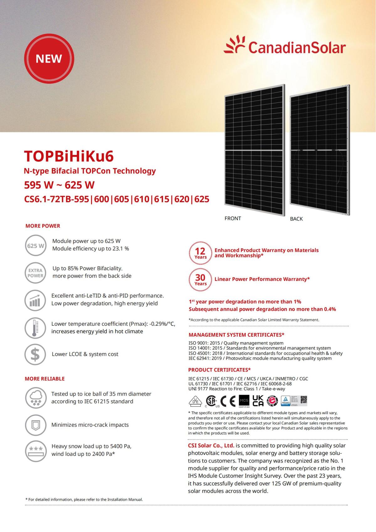 CS-Datasheet-TOPBiHiKu6_CS6.1-72TB_v1.8_EN_D35-Hail_00.jpg TOPBiHiKu6 N-type Bifacial TOPcon Technology 595 W~625 W
