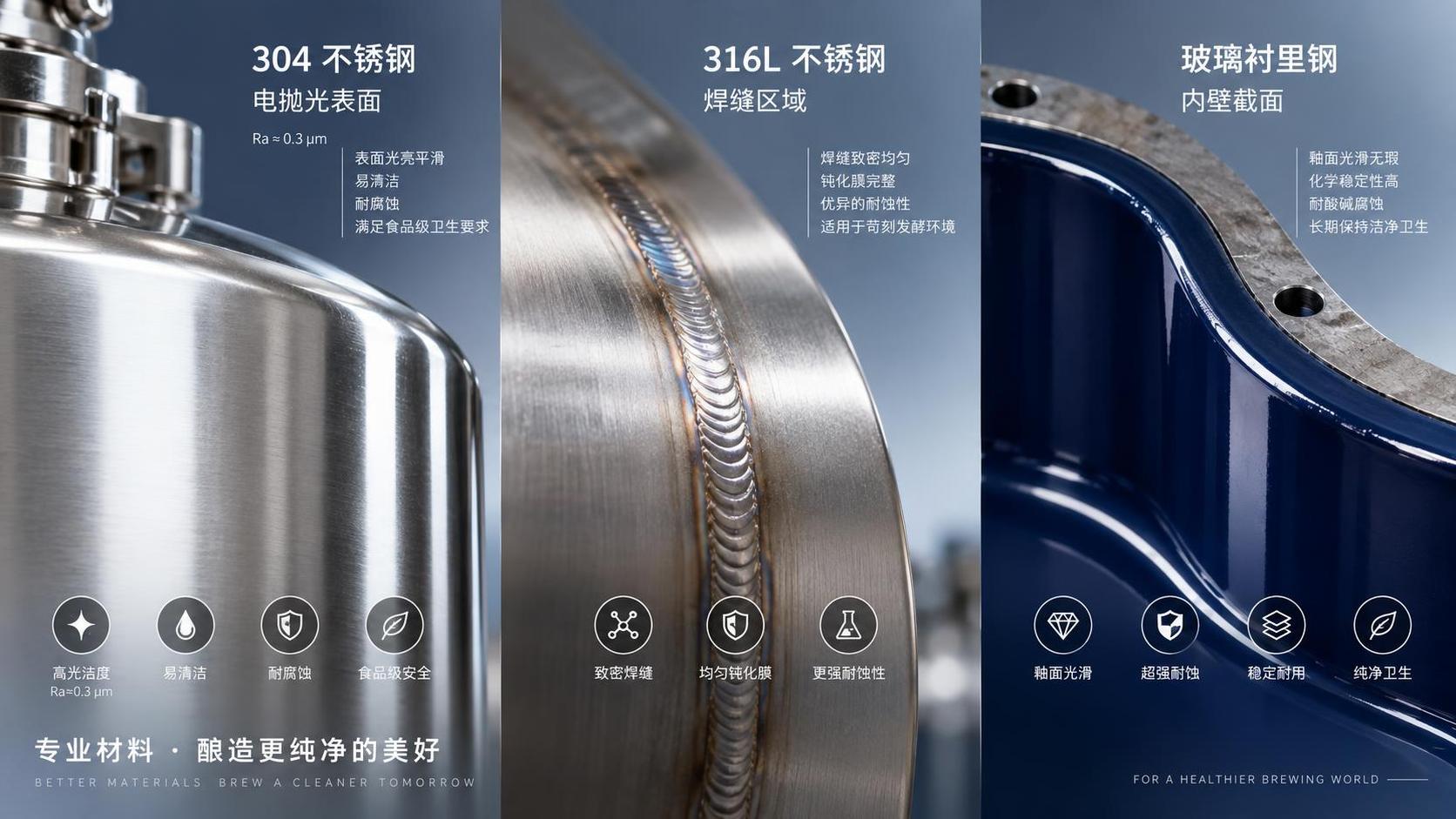Beer Fermentation Equipment Materials Deep Dive: 316L SS vs. Electropolished 304 SS vs. Glass-Lined Steel — Corrosion Resistance, Surface Roughness (Ra), and Cleaning Validation Data