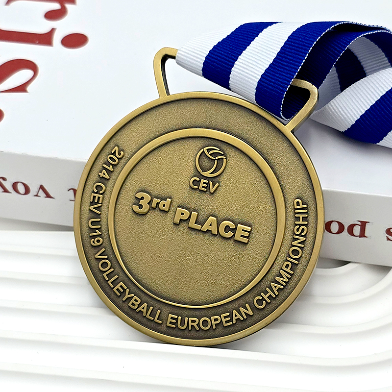 Vintage bronze relief volleyball medal European Volleyball Championship third place commemorative medal metal texture honor medal