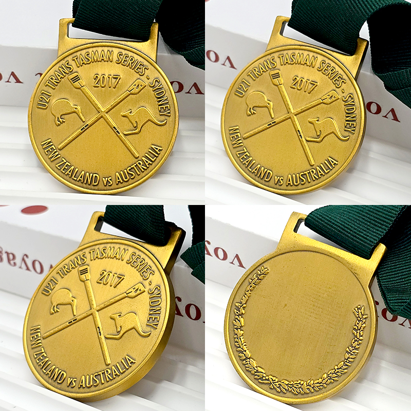 Vintage bronze relief trans-Tasman series medal rowing competition commemorative medal metal texture sports honor medal