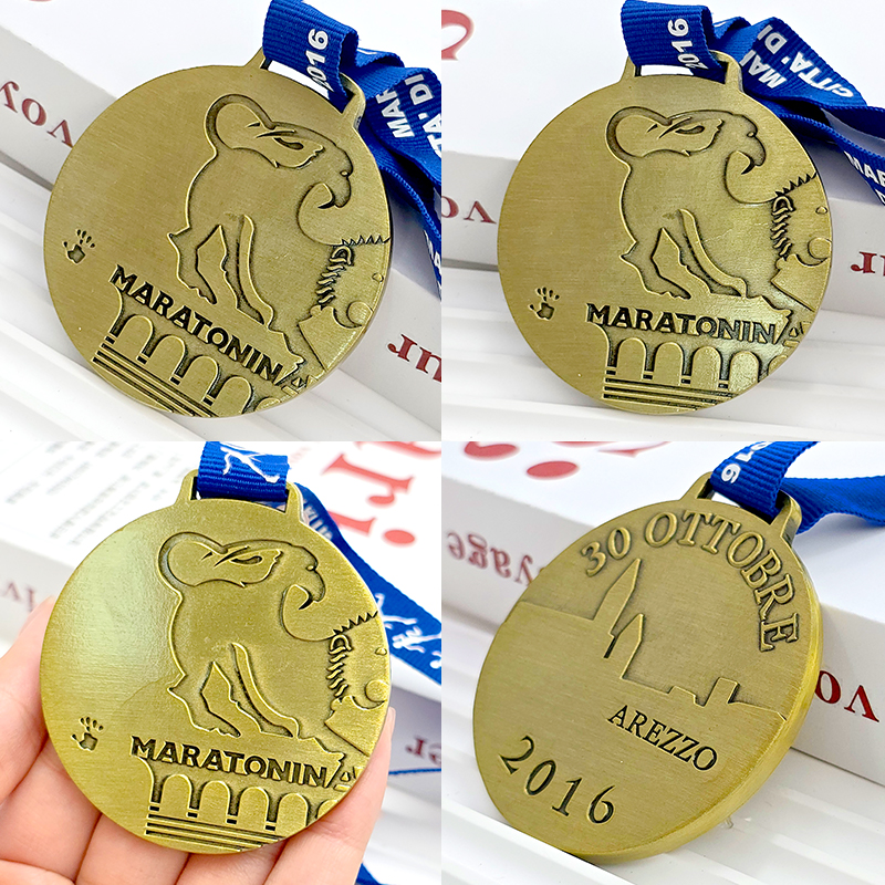 Marathon Retro Copper Embossed Commemorative Medal, Antique Bronze Texture, Three-Dimensional Race Collectible Medal