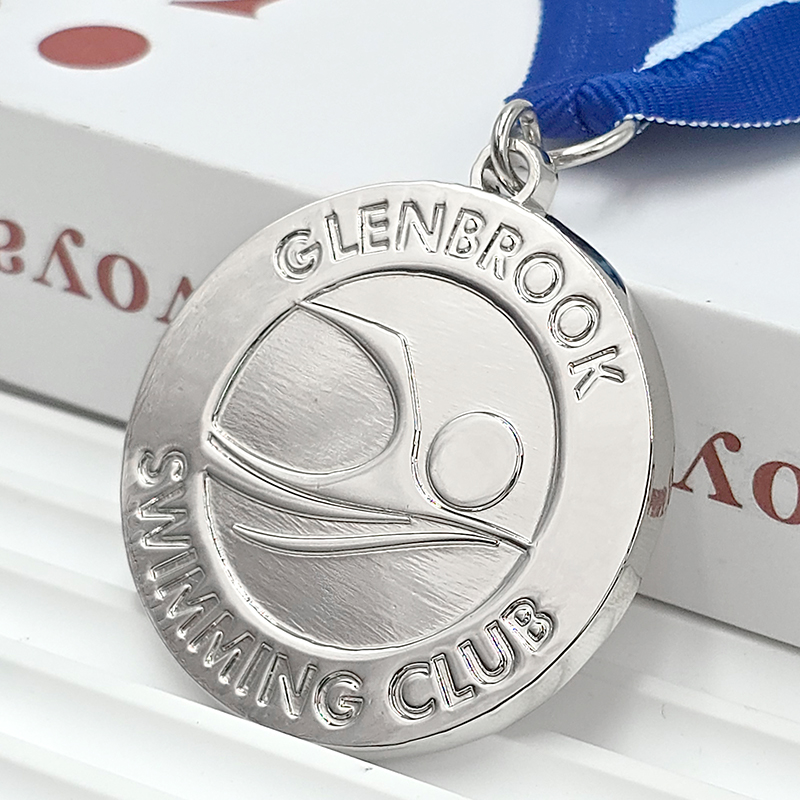 Silver 3D Relief Commemorative Medal for Swimming Clubs; Metallic Swimming Competition Collectible Medal