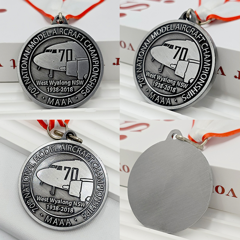 Retro gunmetal airplane relief commemorative medal for model aircraft championships, metallic model aircraft competition collectible medal