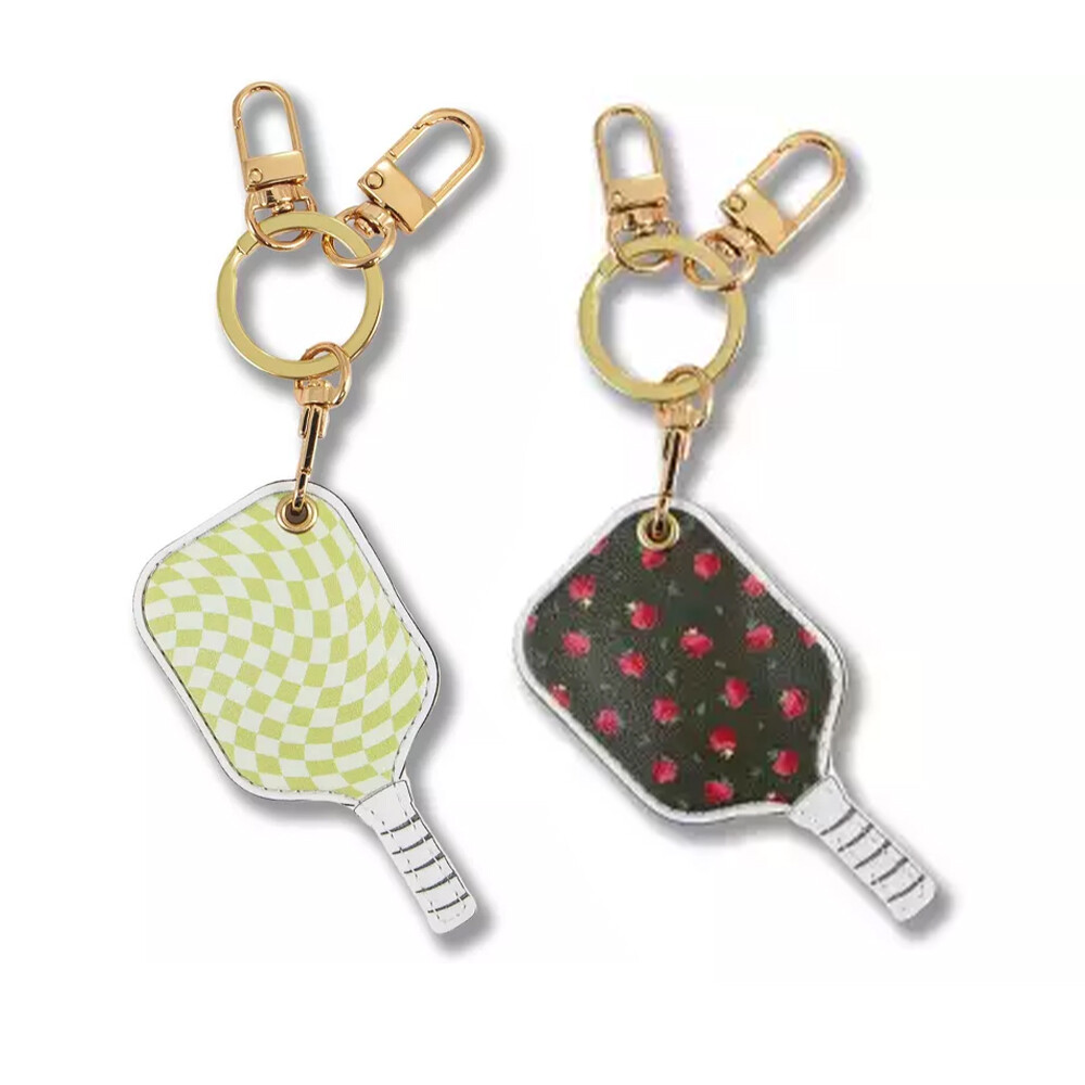 Peak racket keychain, leather imitation gold metal buckle, mini checkered pendant, key car pendant, bag pendant