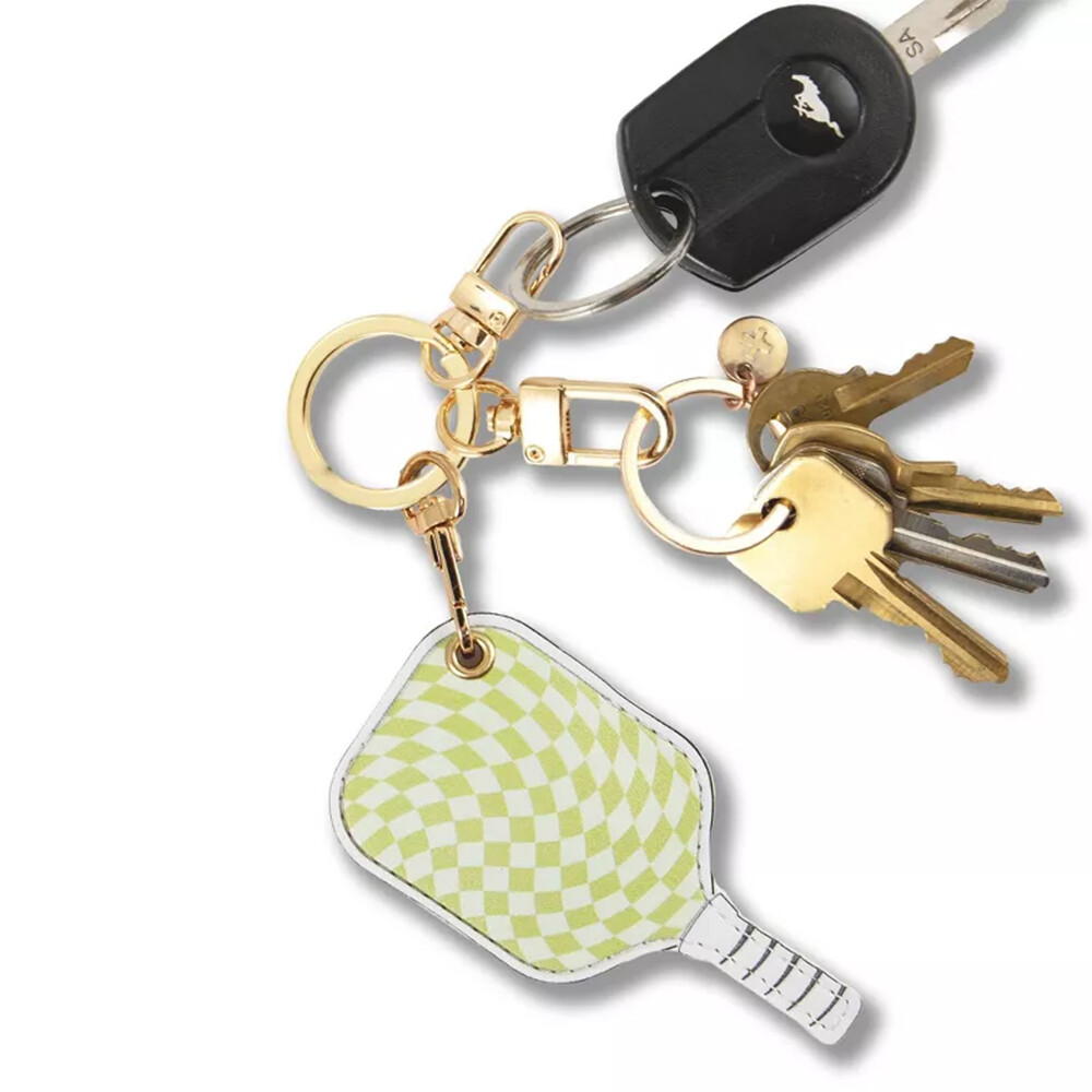 Peak racket keychain, leather imitation gold metal buckle, mini checkered pendant, key car pendant, bag pendant