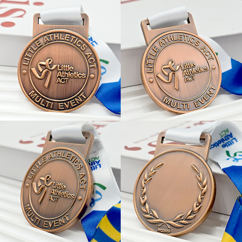 Vintage bronze metal medal, commemorative 3D logo relief for Australian youth athletics multi-sport events, collectible sports event ornament.