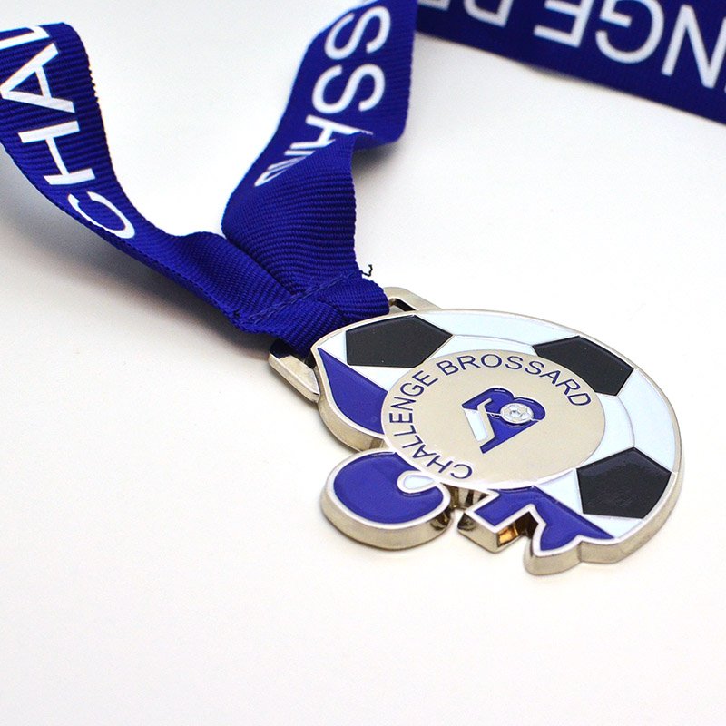 Football Challenge Medal, Blue and White Enamel Metal Commemorative Badge, Football-Shaped Event Collectible Pendant