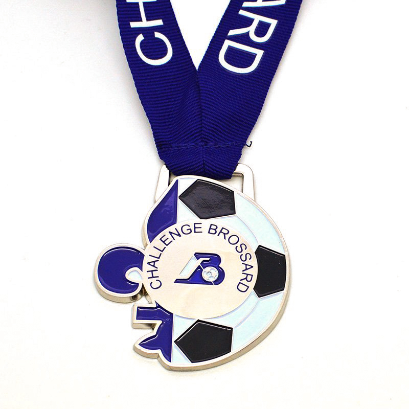 Football Challenge Medal, Blue and White Enamel Metal Commemorative Badge, Football-Shaped Event Collectible Pendant