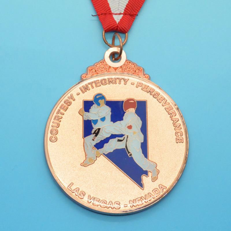 Bronze medal with enamel three-dimensional relief of figures from the Las Vegas Nevada Taekwondo competition, a commemorative pendant symbolizing the spirit of sports.