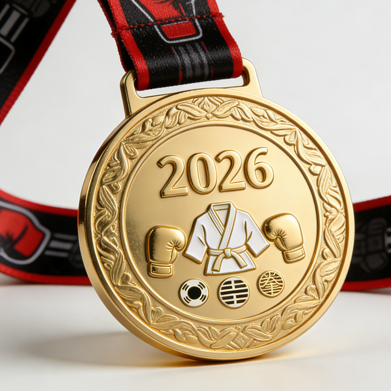 Factory-made metal medals with ribbons, suitable for sports such as 5km, 10km marathon, swimming, cycling, taekwondo, boxing, karate, badminton, etc.
