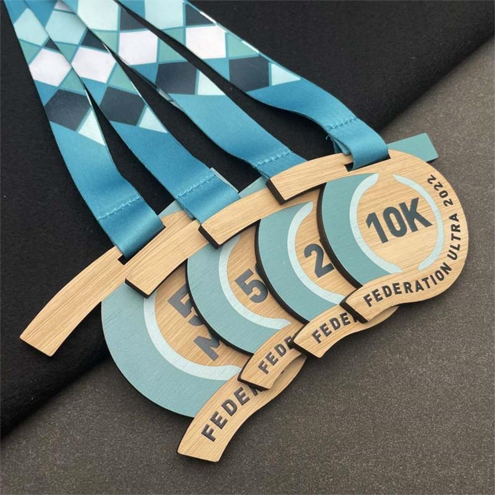 Wooden medals, laser-printed logos, custom medals and trophies