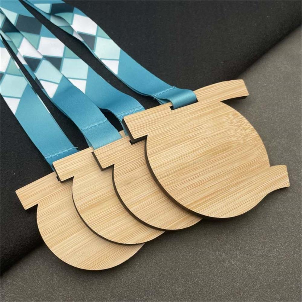 Wooden medals, laser-printed logos, custom medals and trophies