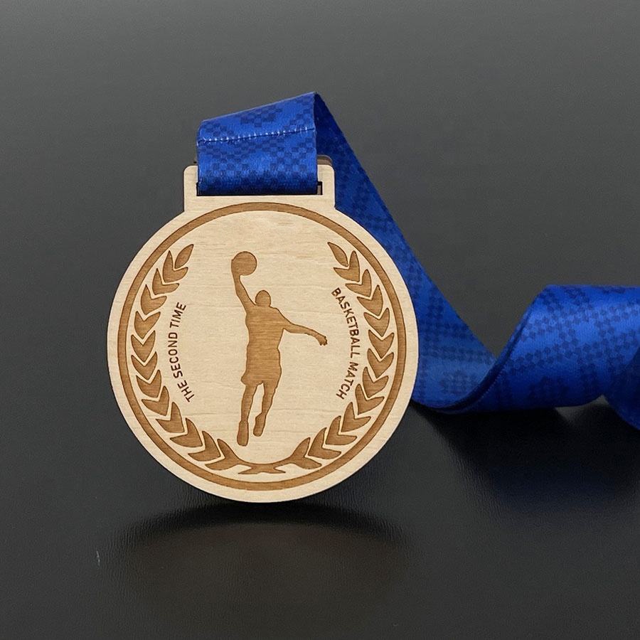 Hot-selling UV-printed eco-friendly wooden medals, shielded laser-cut wooden medals, custom-designed wooden medals.
