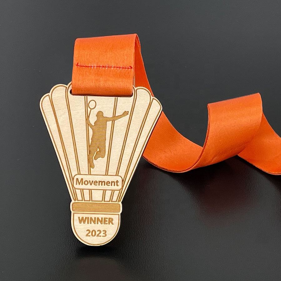 Hot-selling UV-printed eco-friendly wooden medals, shielded laser-cut wooden medals, custom-designed wooden medals.