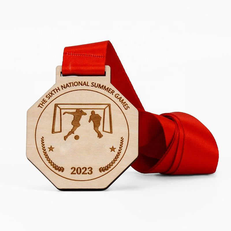 Hot-selling UV-printed eco-friendly wooden medals, shielded laser-cut wooden medals, custom-designed wooden medals.