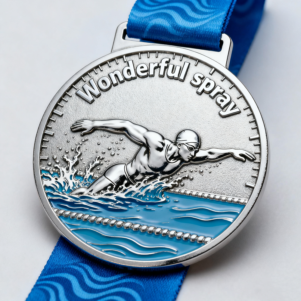 Design series of gold-plated silver die-cast swimming medals, high-quality engraving, championship award medals for winners.