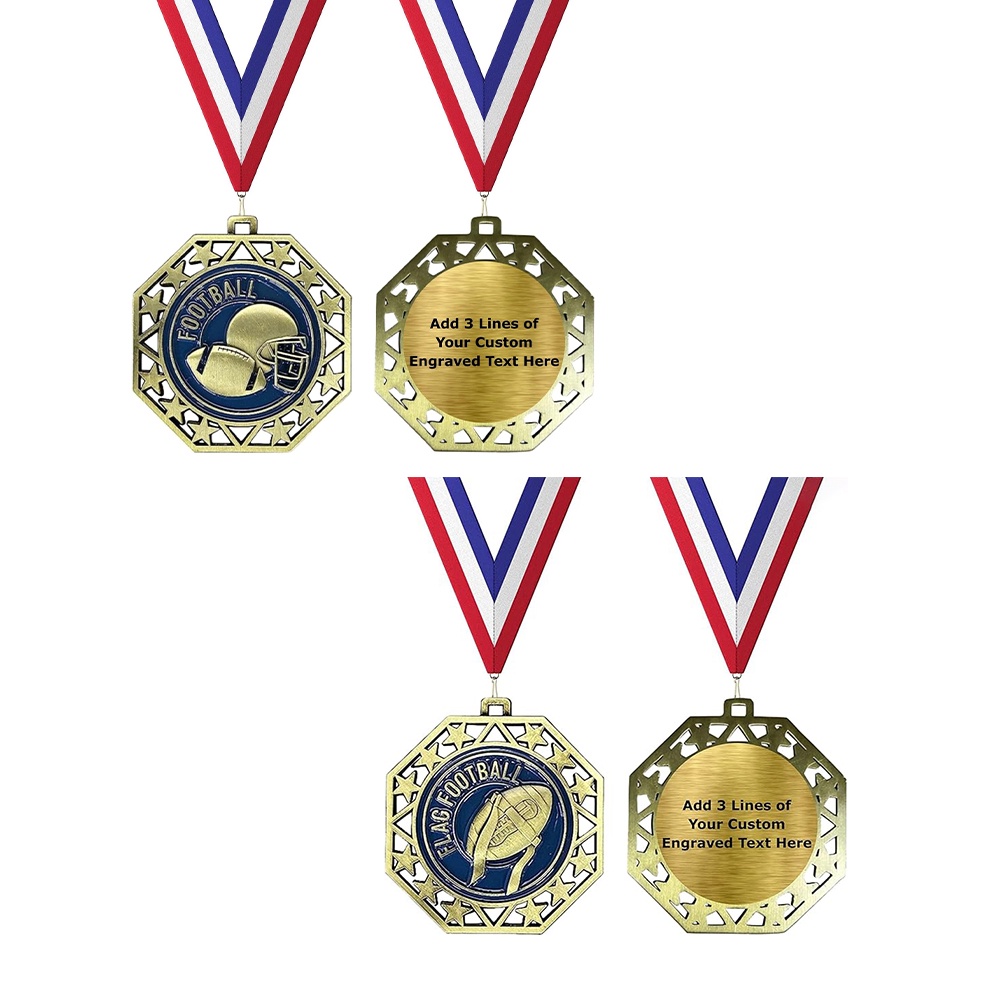 American football medal, octagonal openwork star pattern, bronze double-sided commemorative badge