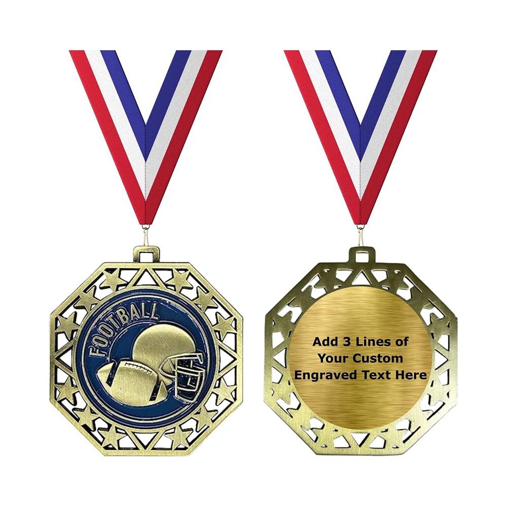 American football medal, octagonal openwork star pattern, bronze double-sided commemorative badge