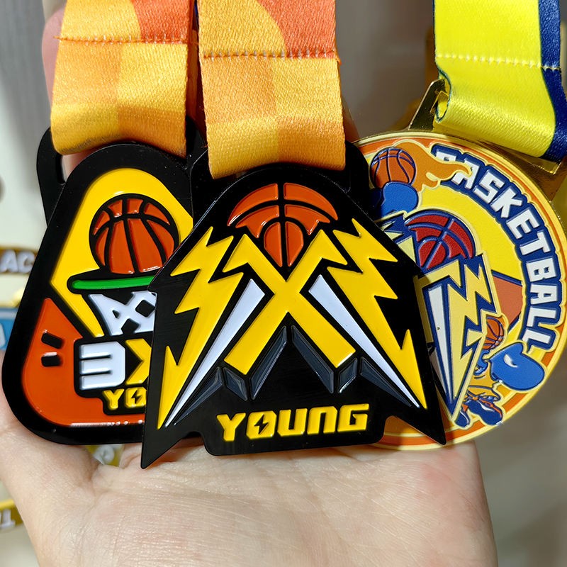 Basketball League Medal - Cool Lightning Design Race Completion Commemorative Plaque