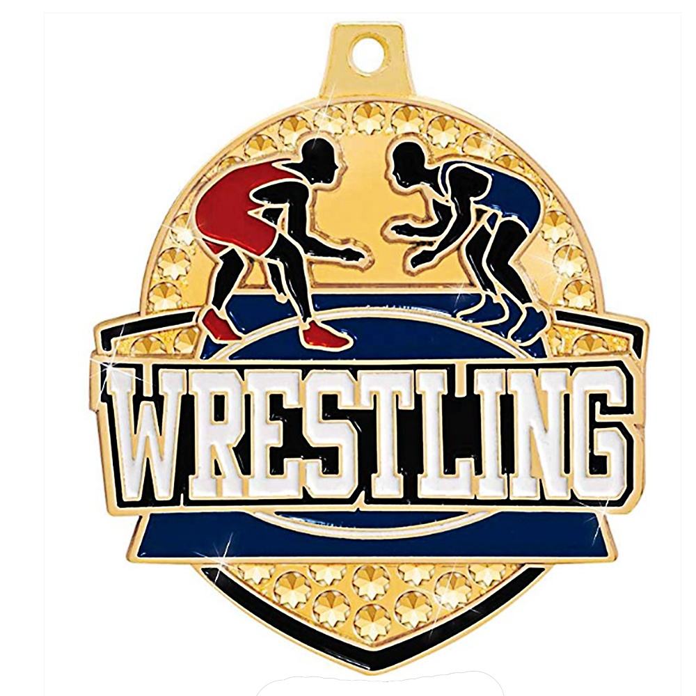 Customized wrestling medals, double-sided engraving, diamond-set enamel metal medals of honor.