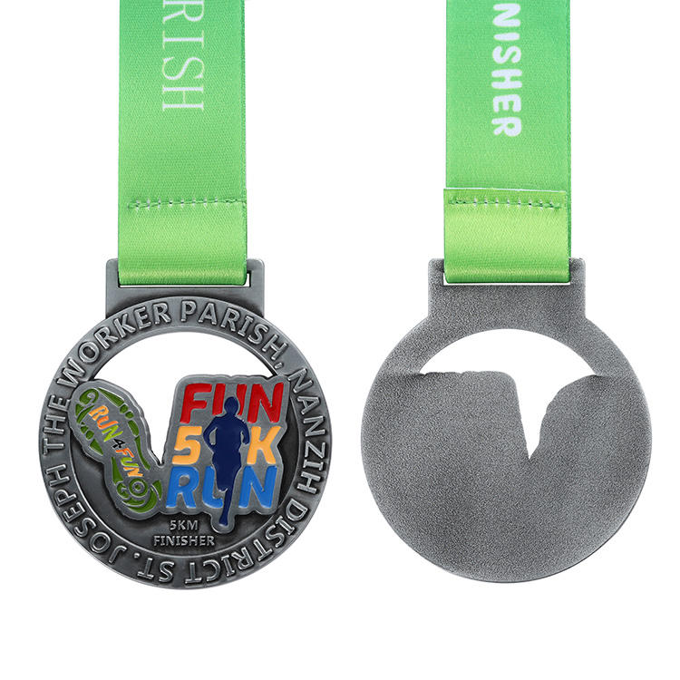 Free Design Logo Letter Custom Sports Medals 3D Fun 5k Running Medal Hollow Enamel Silver Plated 3D Medal with Ribbon