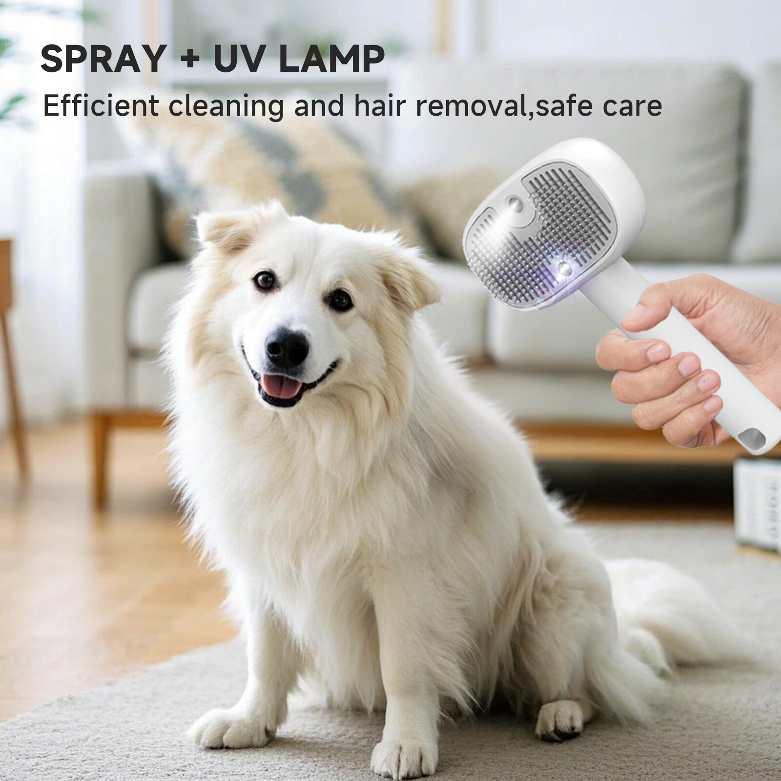 3in1 Smart UV Disinfection & 40ml Spray Pet Grooming Comb Floating Hair Brush with detachable handle storage GBC60