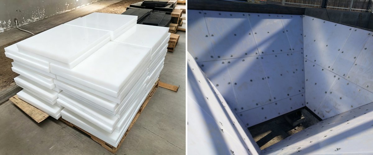What kind of liner is used for coal bunkers prone to material clogging