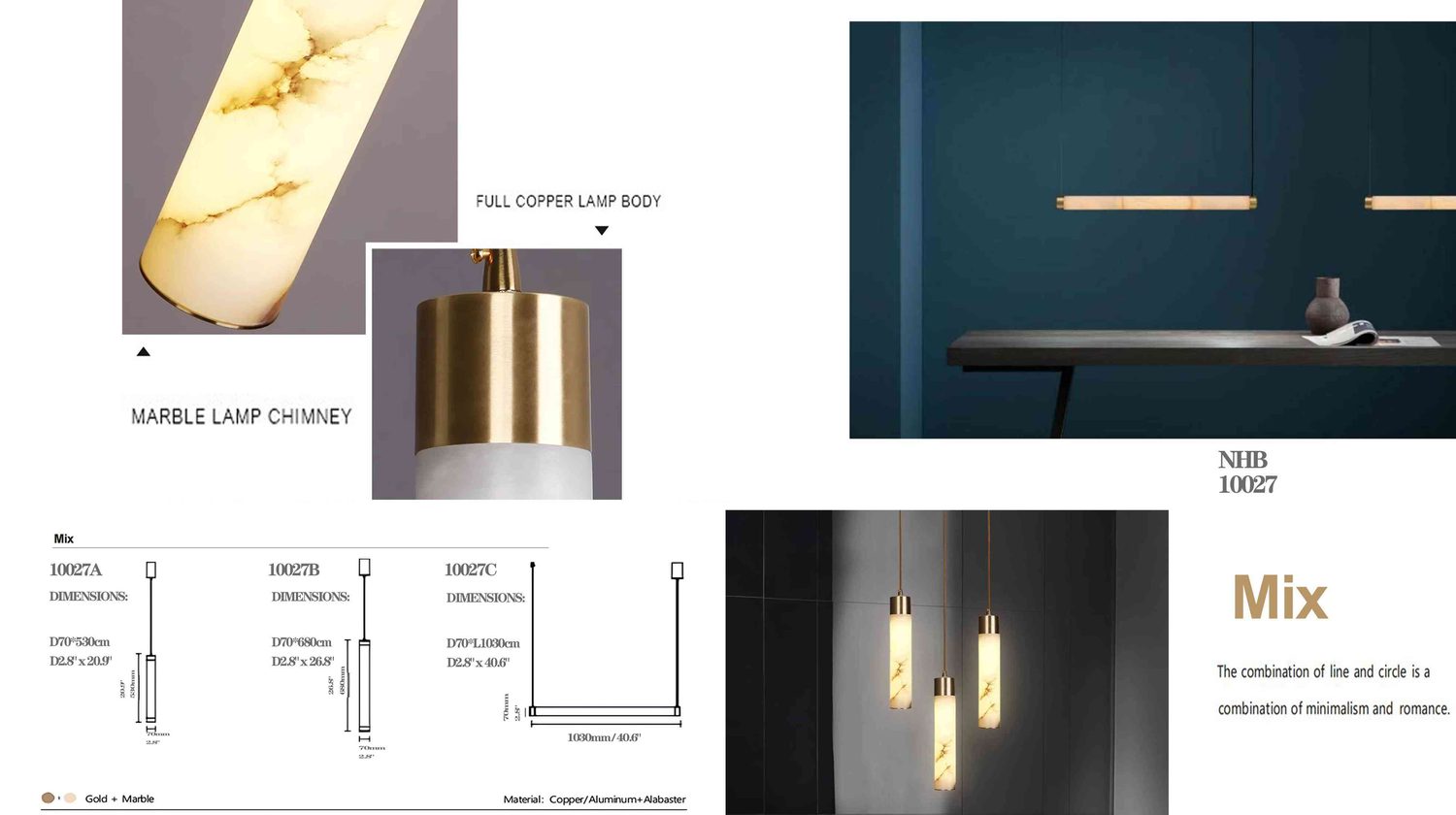 10027 Marble Chimney Pendant Light (A/B/C) Full Copper Body 10027 Marble Chimney Pendant Light (A/B/C) Full Copper Body