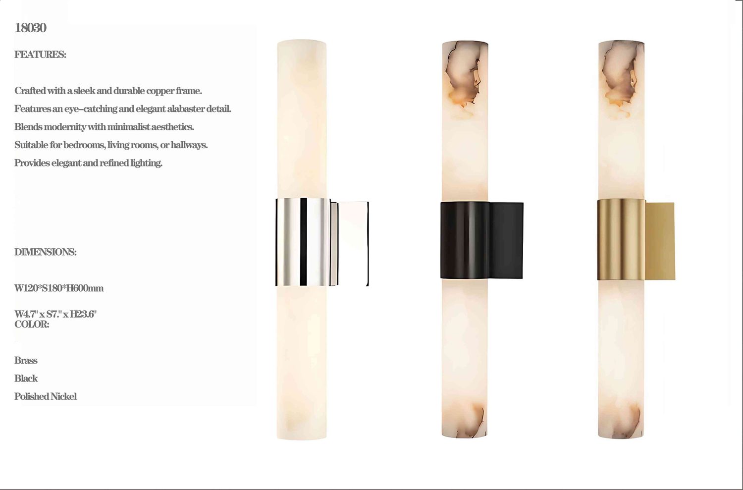 18030 Copper Frame Alabaster Wall Lamp - Brass/Black/Nickel 18030 Copper Frame Alabaster Wall Lamp - Brass/Black/Nickel