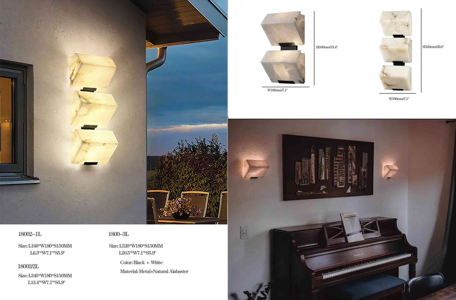 18002 YANAN Alabaster Pendant 1L/2L/3L - Black + White