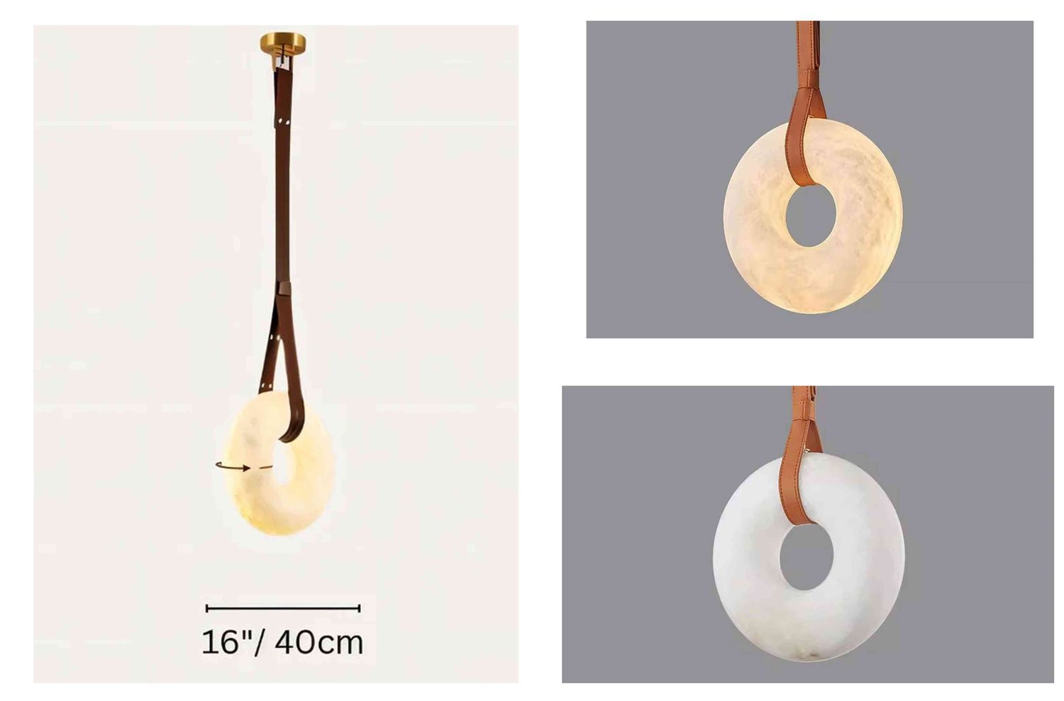 16029/300 Natural Alabaster Pendant with Leather Cord - 300mm