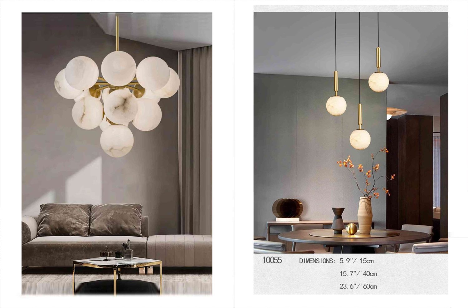 10055 Alabaster Sphere Pendant - 1L/5L/13L from 150mm to 600mm