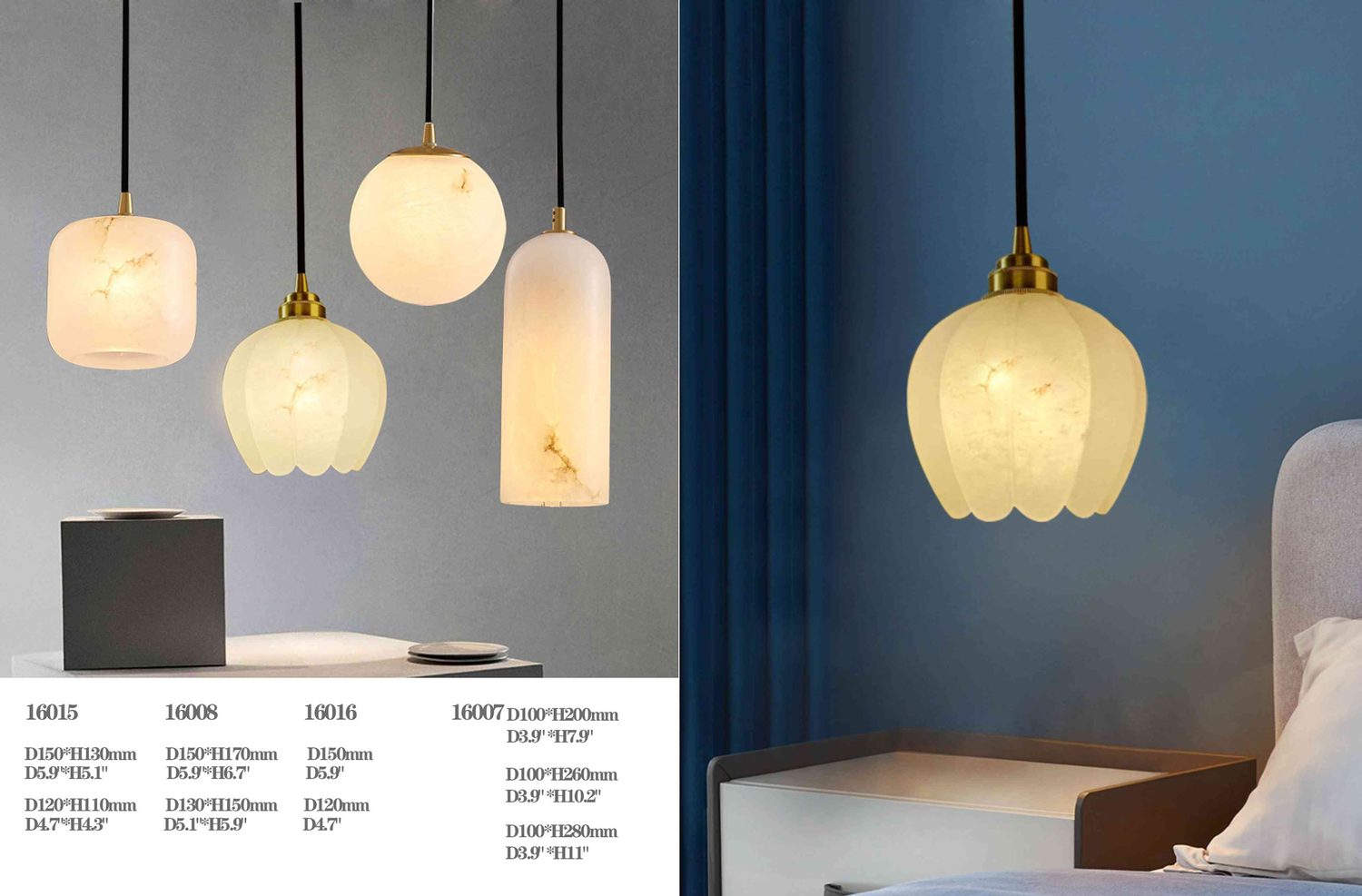 16007 Mini Alabaster Pendants - 16007/16015/16016/16008 Set