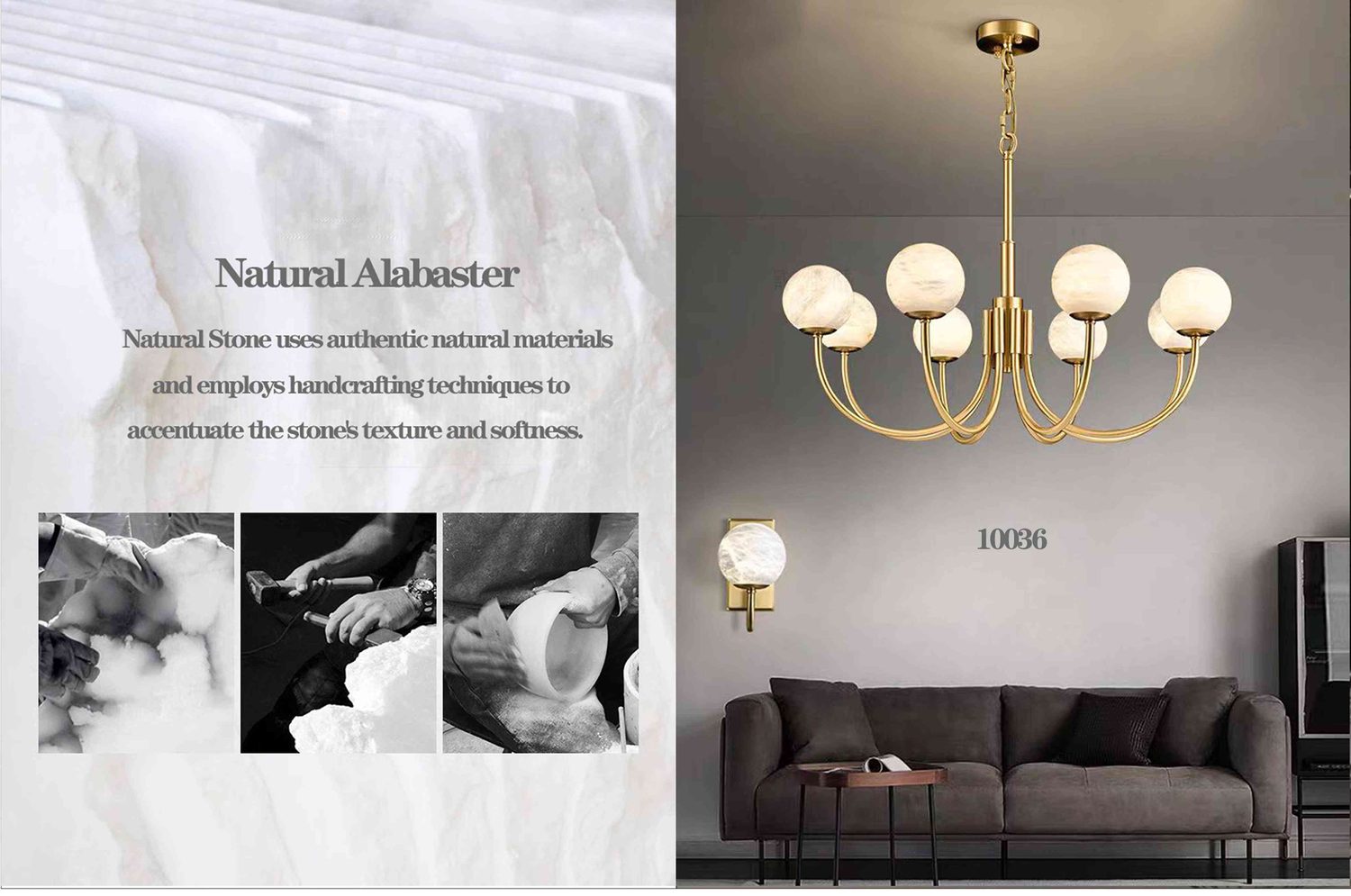 10036 Natural Alabaster Pendant - Handcrafted Stone Texture