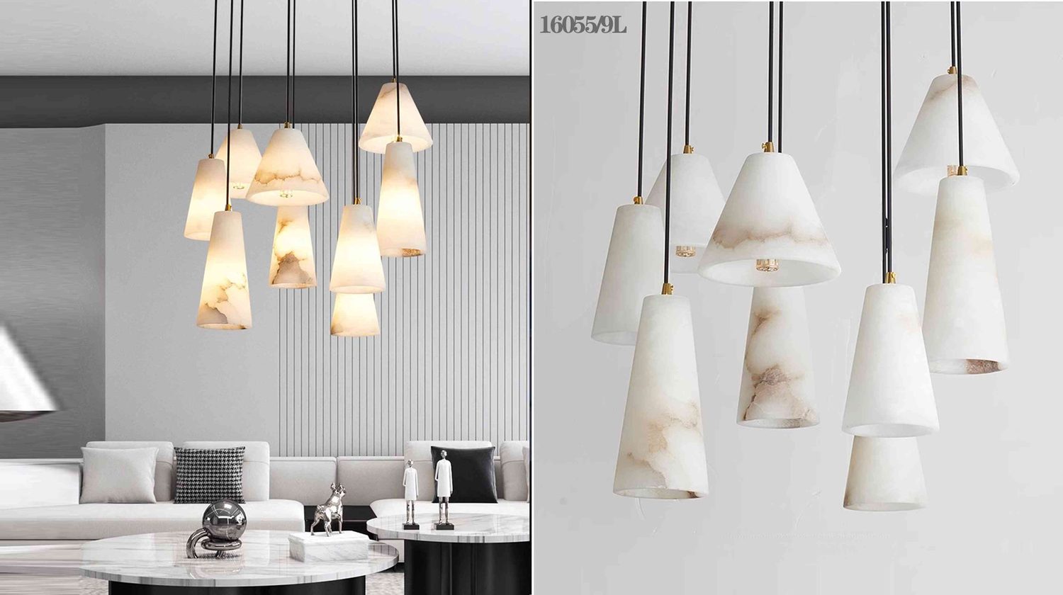 16055/9L Creative Firefly Alabaster Pendant - 9 Lights