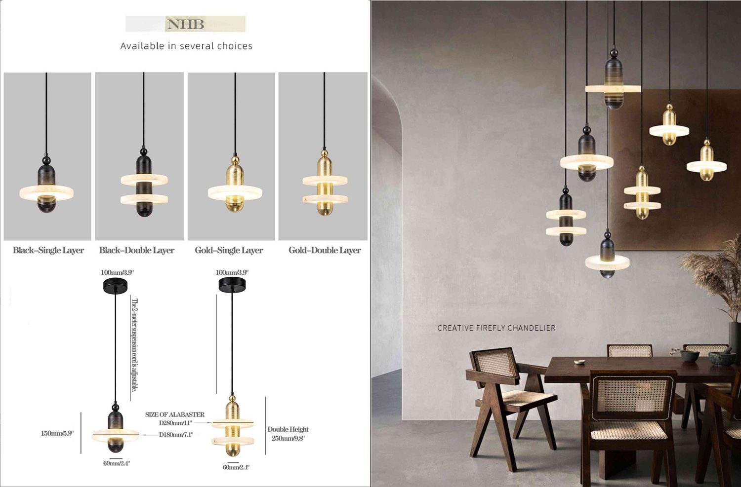 N113 Creative Firefly Alabaster Chandelier - Single/Double Layer