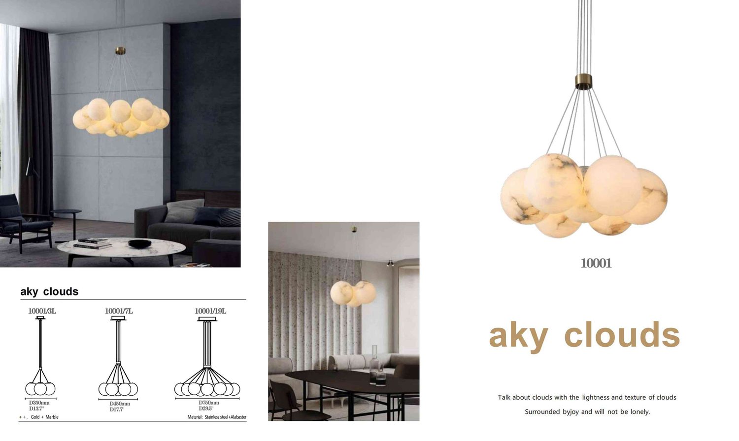 10001 aky clouds Alabaster Pendant - 3L/7L/19L Cloud Clusters