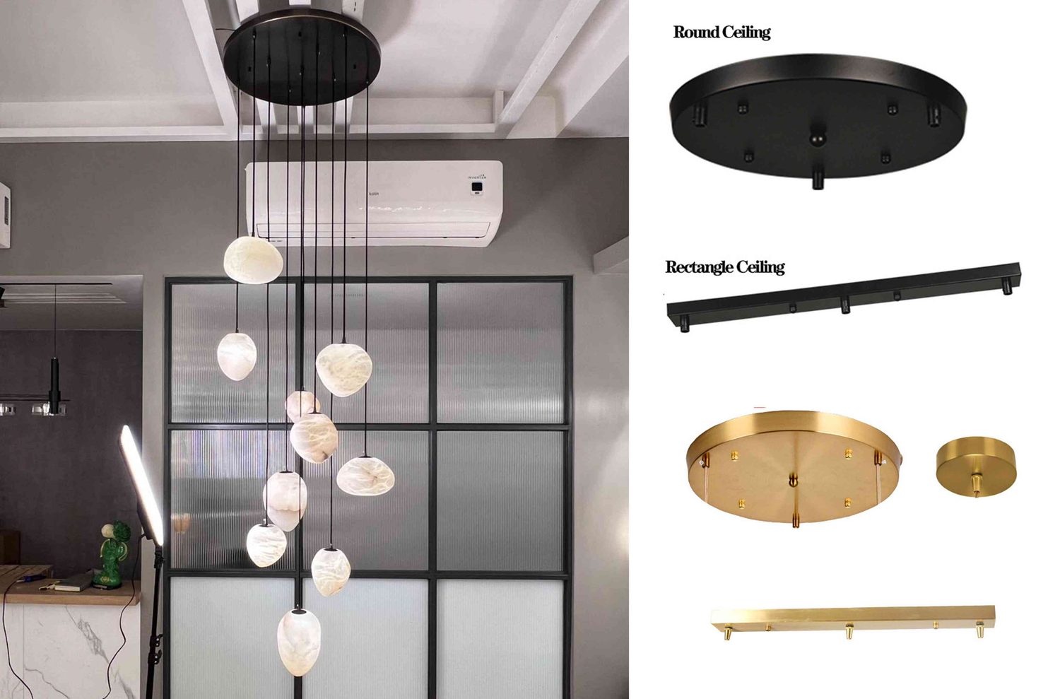 10007 Natural Alabaster Ceiling & Pendant - Round Oval Rectangle