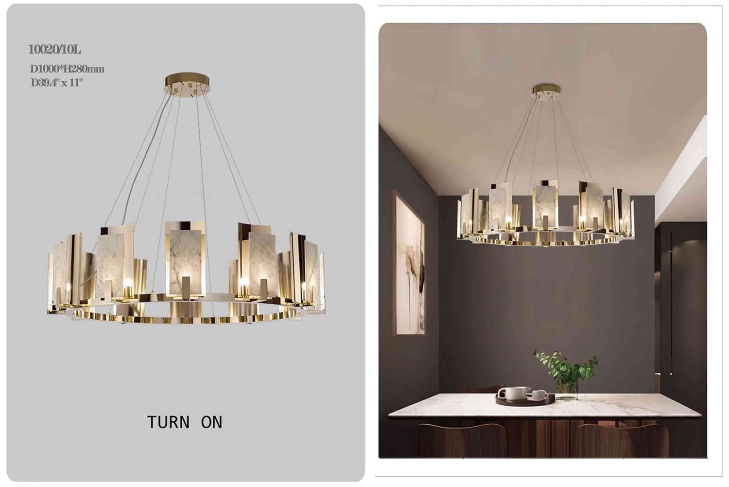 10020/10L Alabaster Pendant Chandelier - D1000 x H280mm TURN ON