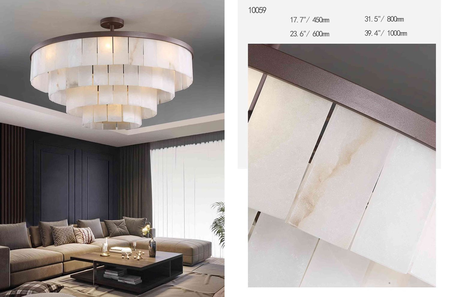 10059 Natural Alabaster Pendant - 450/600/800/1000mm Sizes