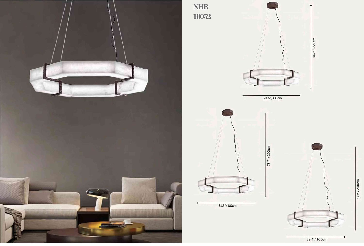 10052 Natural Alabaster Chandelier - 60/80/100/200cm Rings