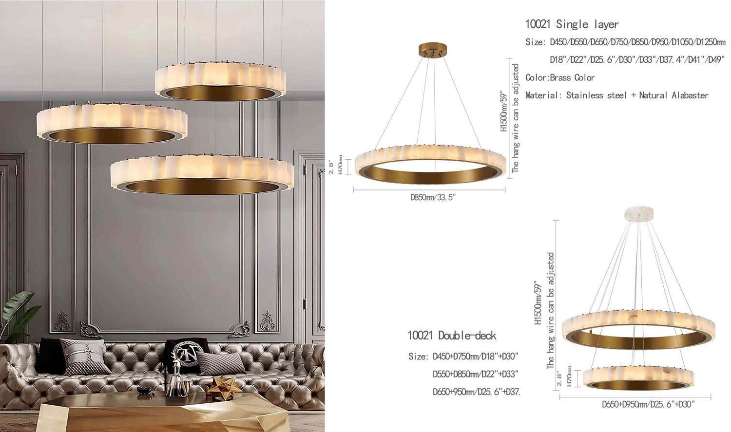 10021 Alabaster Pendant Single & Double-Deck - D450 to D1250