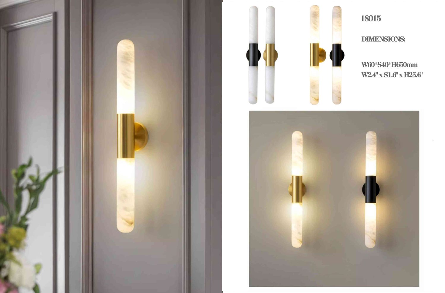 18015 Marble Wall Lamp - W60xS40xH650 Slim Sconce