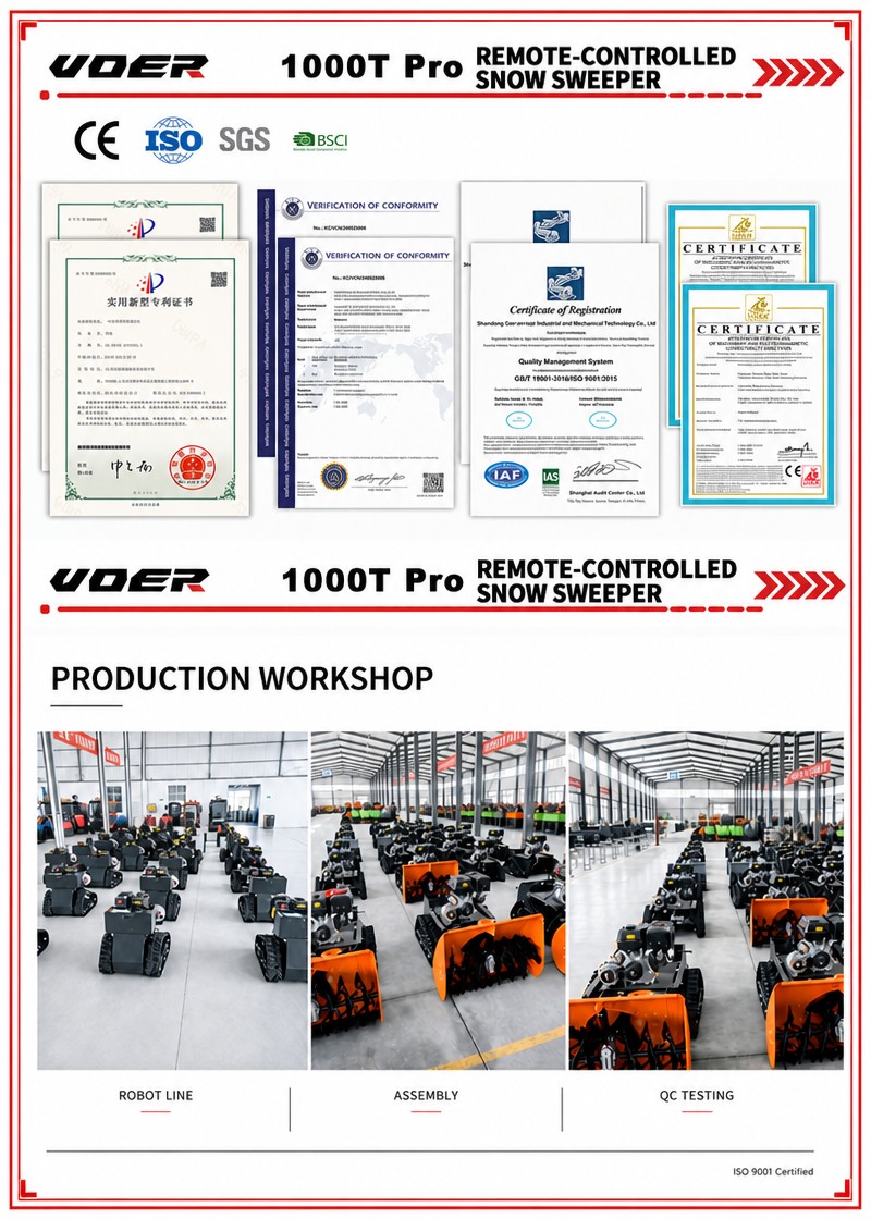 VOER 1000T-Pro 遥控扫雪机——适用于坡地和共用道路，控制距离达 500 米