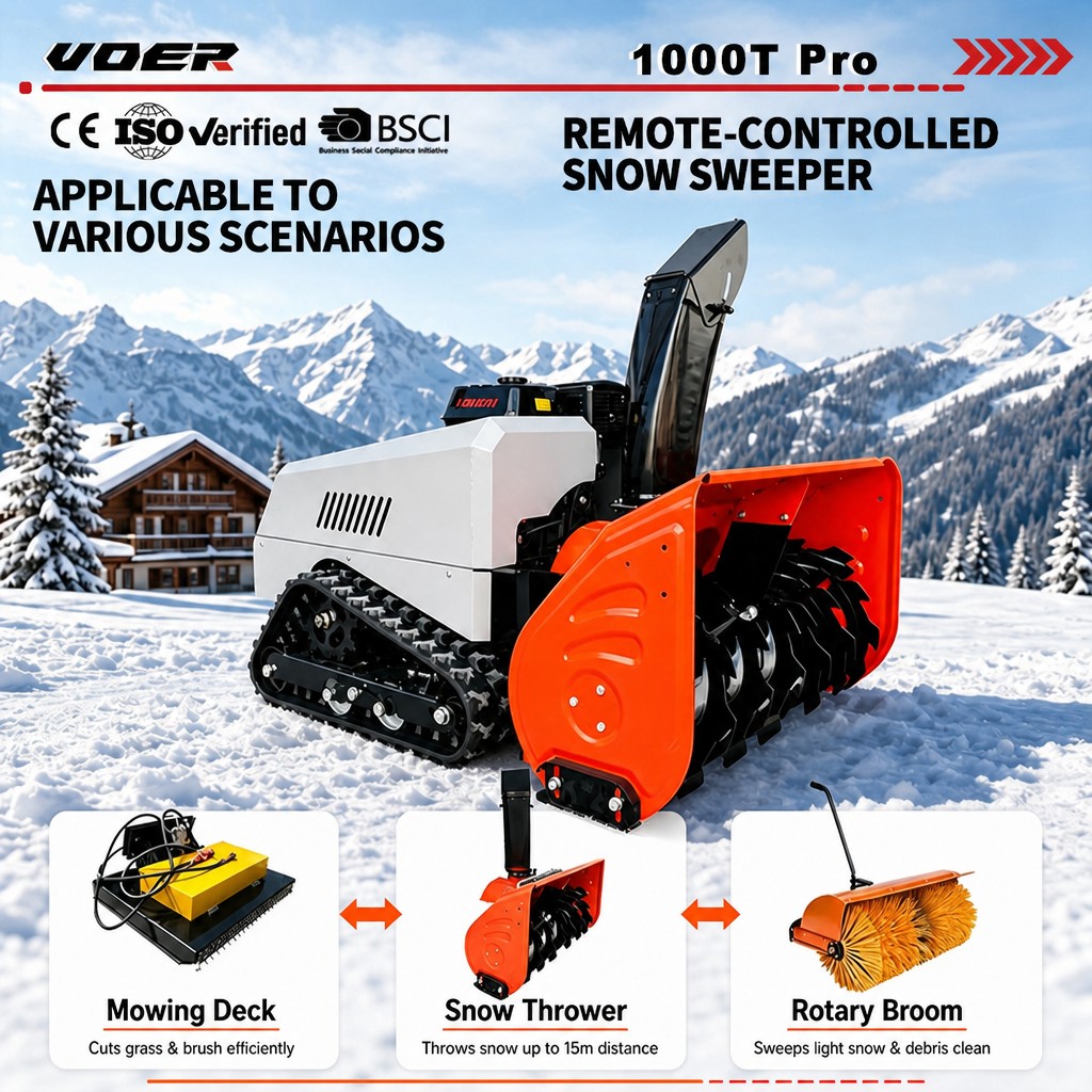 VOER 1000T-Pro 履带式扫雪机 - 宽度100 cm，深度60 cm，15 HP Loncin