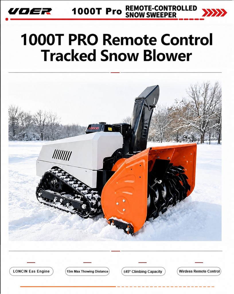 VOER 1000T-Pro 履带式扫雪机 - 宽度100 cm，深度60 cm，15 HP Loncin