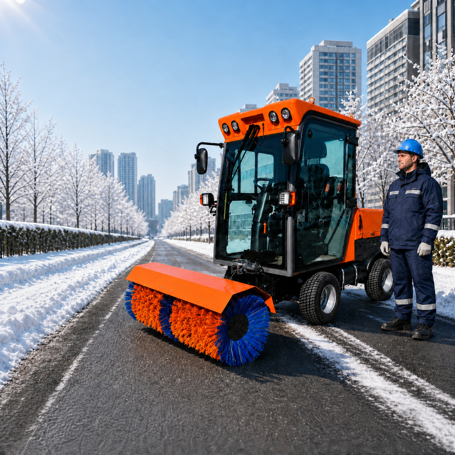 VOER 4WD140 驾驶式扫雪机 - 三种附件、封闭式驾驶室、全时四驱