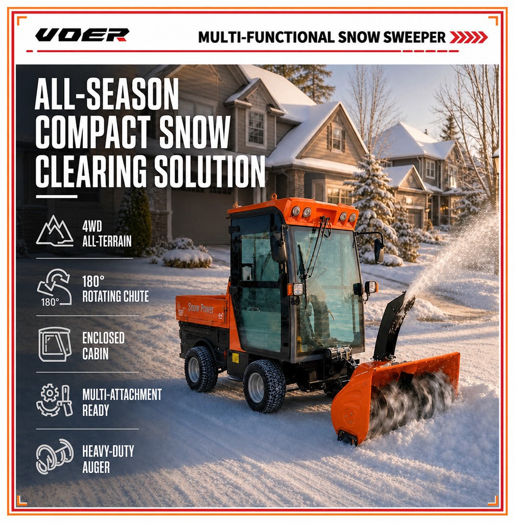 VOER 4WD140 驾驶式扫雪机 - 三种附件、封闭式驾驶室、全时四驱